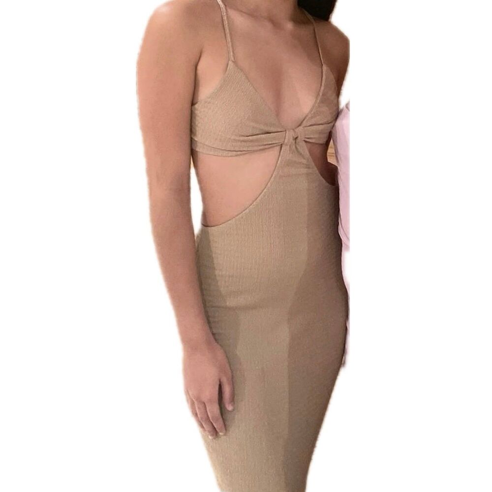 Shein Serita Inspired Textured Sand Woven Knit Midriff Cut Outs Maxi Dress XS